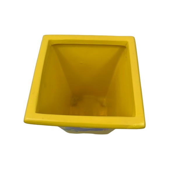 Hand Painted Teleflora Gift Flowers 6"Height 4 1/2" Square Yellow Vase - Picture 2 of 3